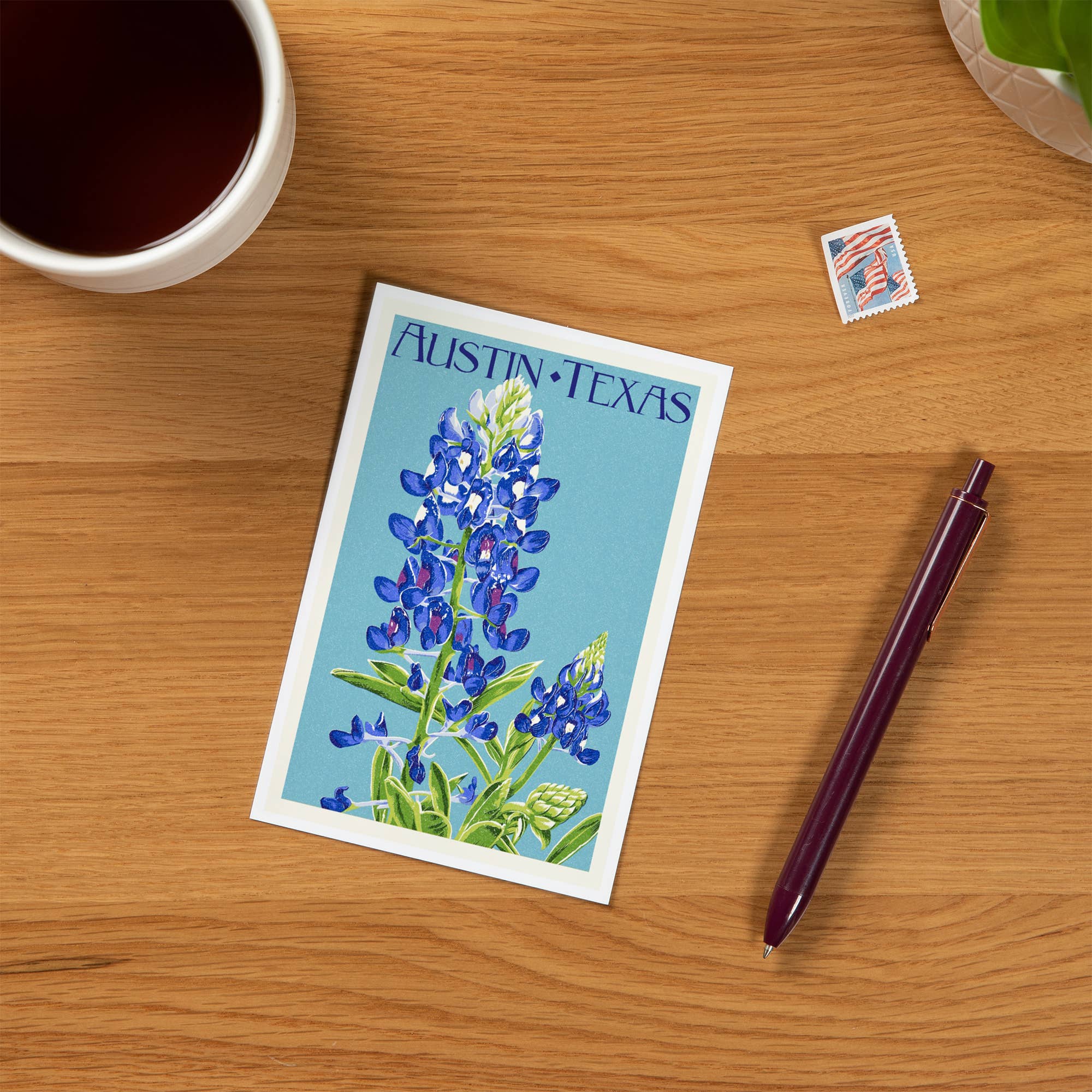Lantern Press - Wholesale Postcard - PREMIUM POSTCARDS Austin, Texas, Bluebonnet, Letterpress1