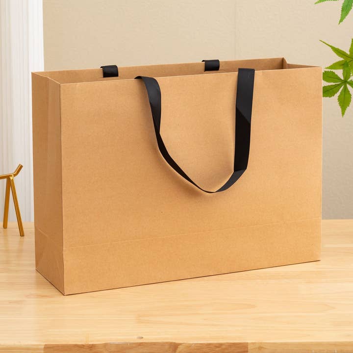 Premium Threaded Rope Kraft Brown Paper Gift Bag w/ tissue for wholesale by ByHome