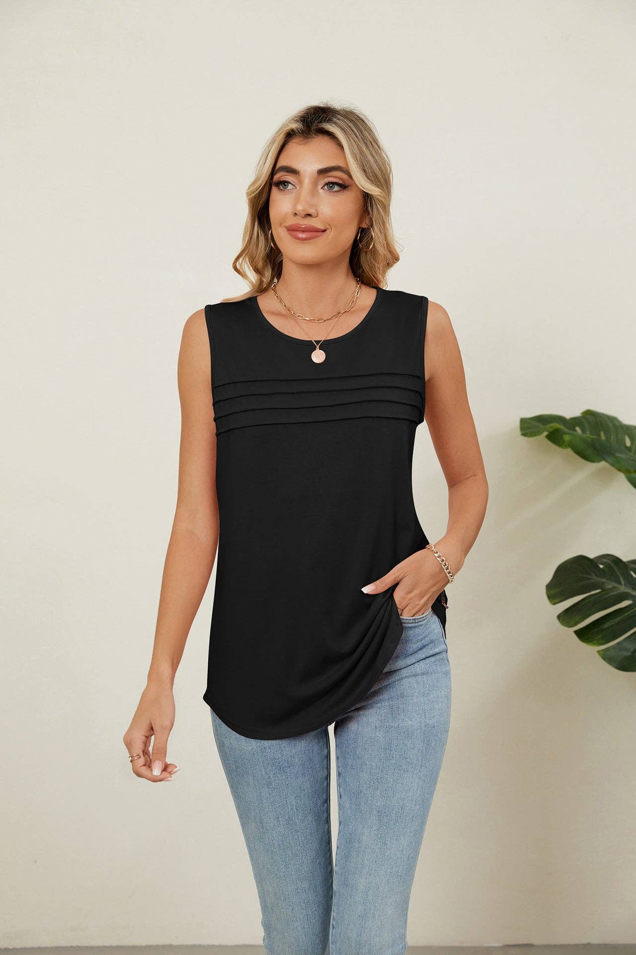 Lovesoft - Venta al por mayor Camiseta sin mangas - Mujer - Camiseta sin mangas de cuello redondo de ajuste holgado y color sólido2