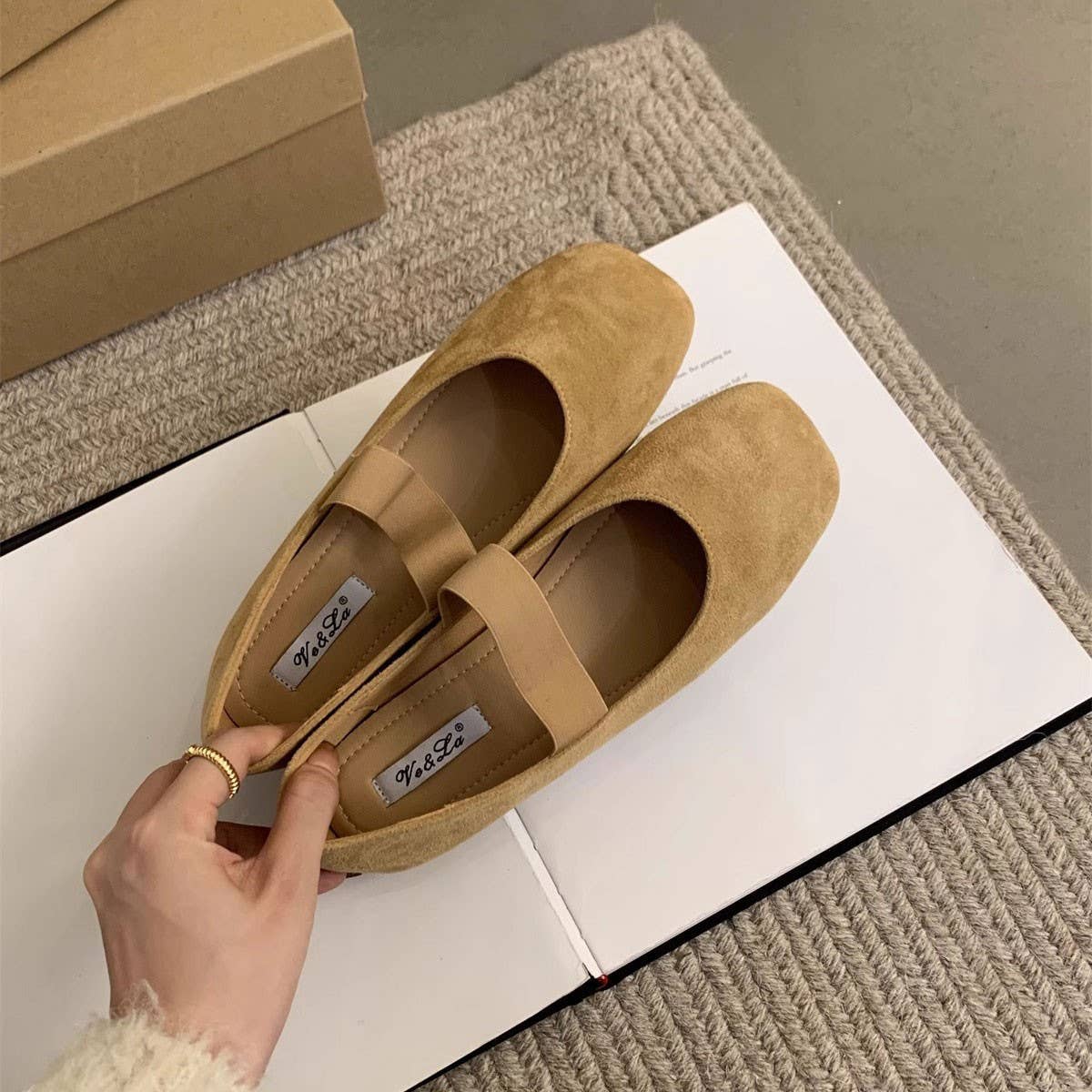 ACCITY - Wholesale Flats - Women's - Suede Ballet Flats Mary Janes for Women_CWSHF00823