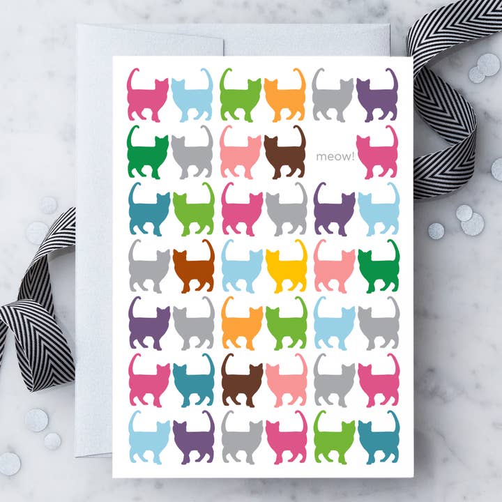 Meow. Graphic Cat Greeting Card for wholesale by Design With Heart