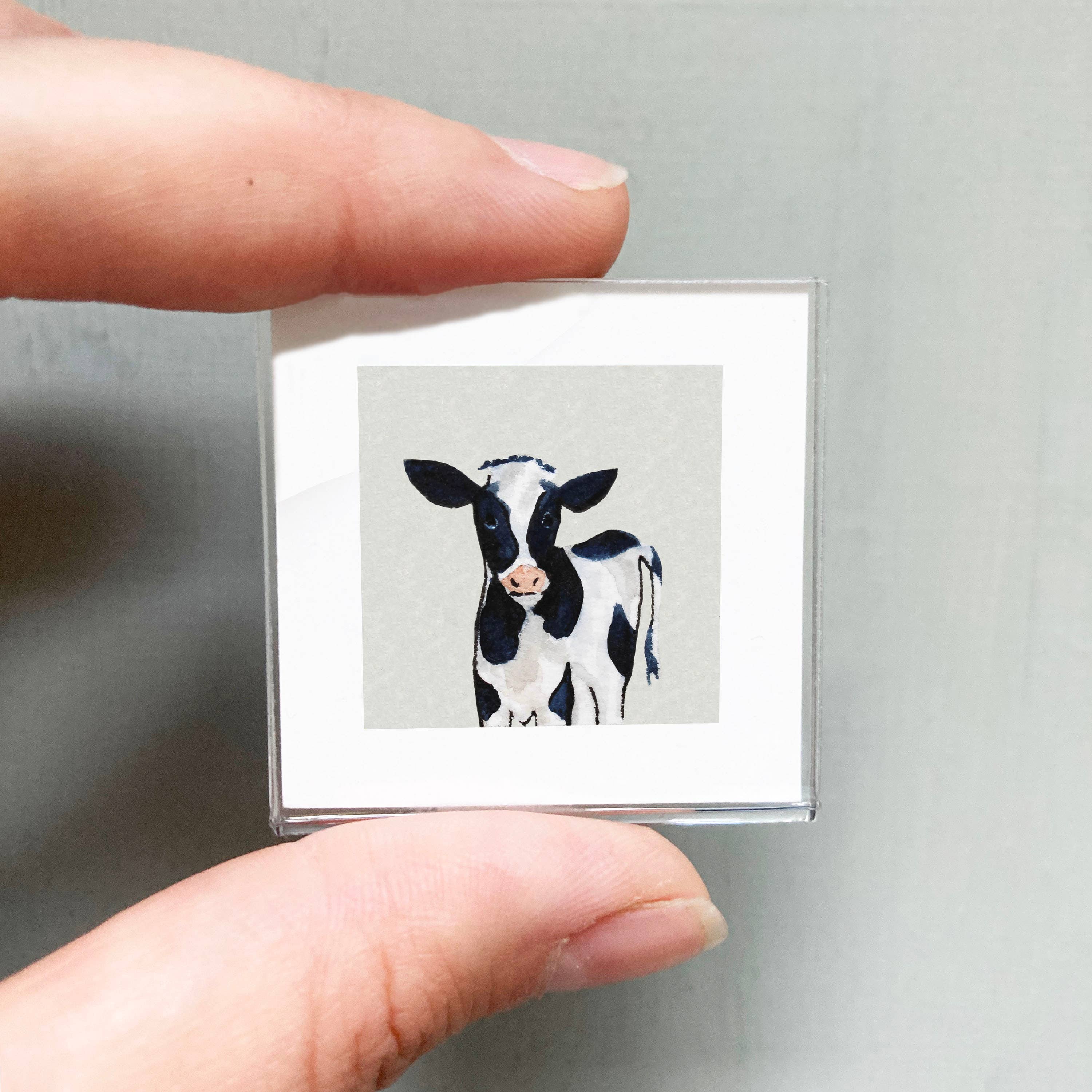 Mick's Art Goods - Wholesale Art Print - Mini 1" Cow Animal Tiny Watercolor Framed Art Print