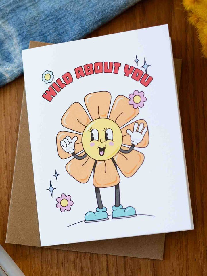 Flower Character greeting card for wholesale by Yeehaw Paper Co.
