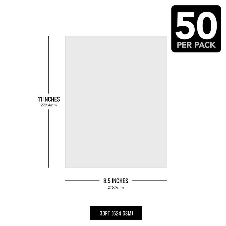 Fine Cardstock - Wholesale Craft Supplies - 8.5 x 11 Chipboard Medium Weight 30Pt (Point) Cardboard Scrapbook Sheets | White Boards | 50 Sheets per Pack