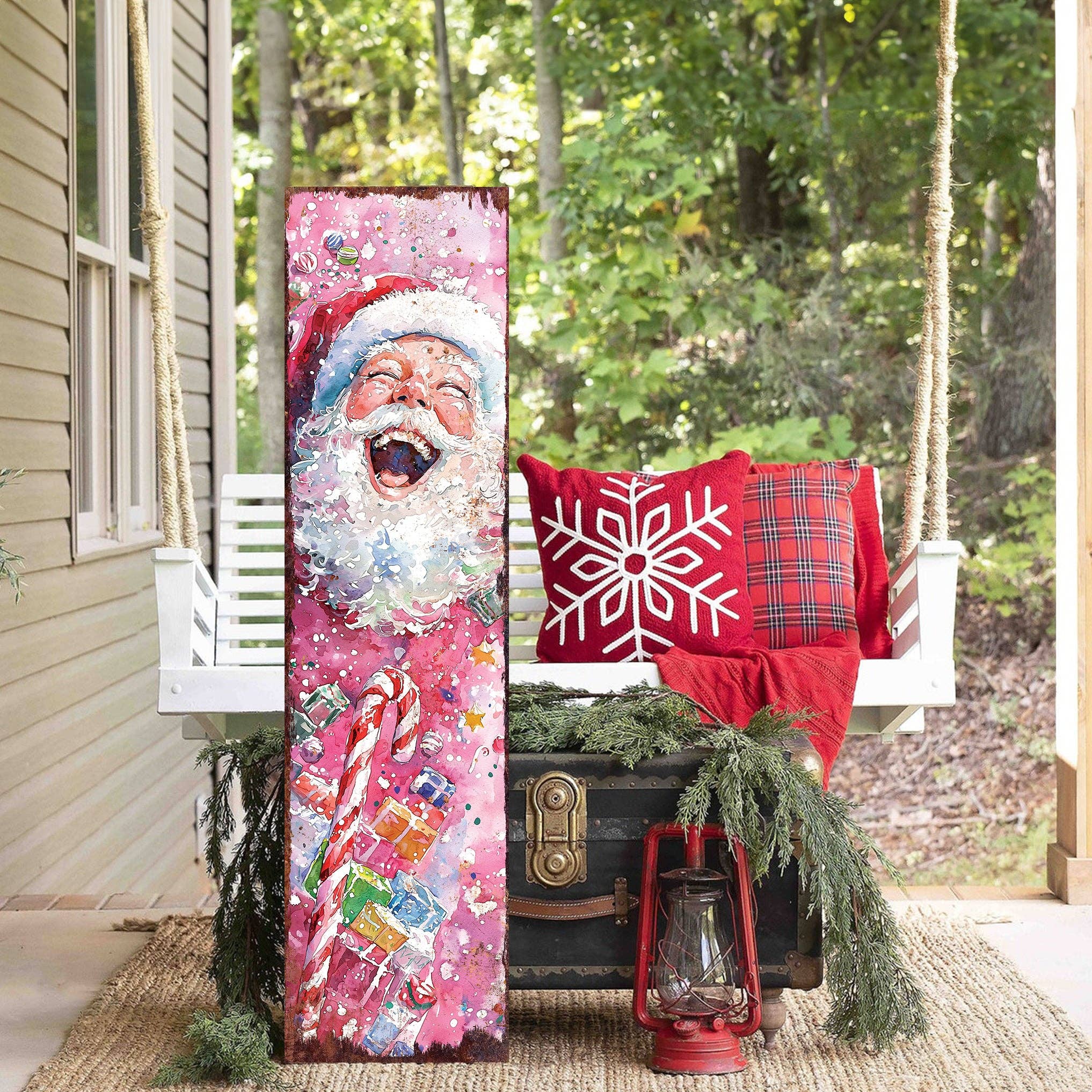 TX USA Corporation - Wholesale Outdoor Sign - Pink Santa Porch Sign – Watercolor Christmas Welcome for Outdoor or Indoor Use6