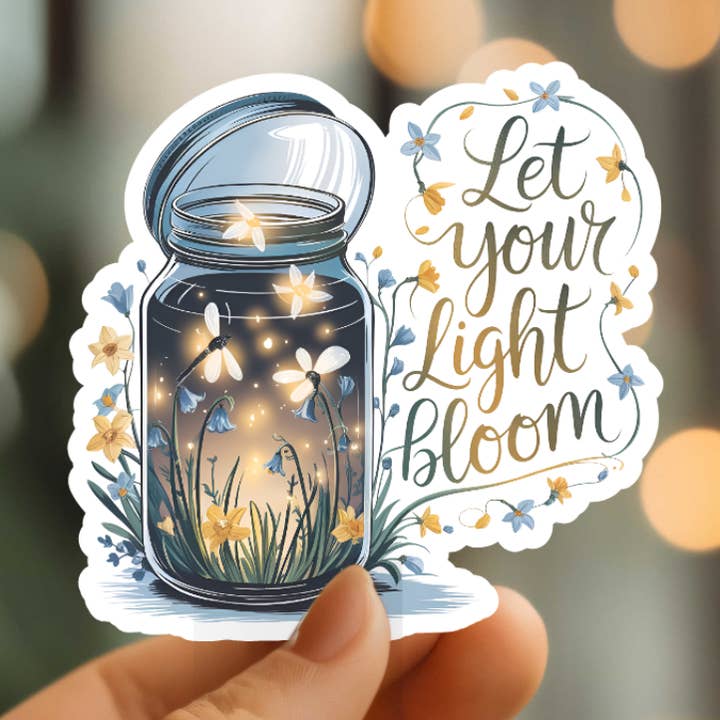 Beautiful Let Your Light Bloom Vinyl Sticker for wholesale by Mystical Monkey Toes