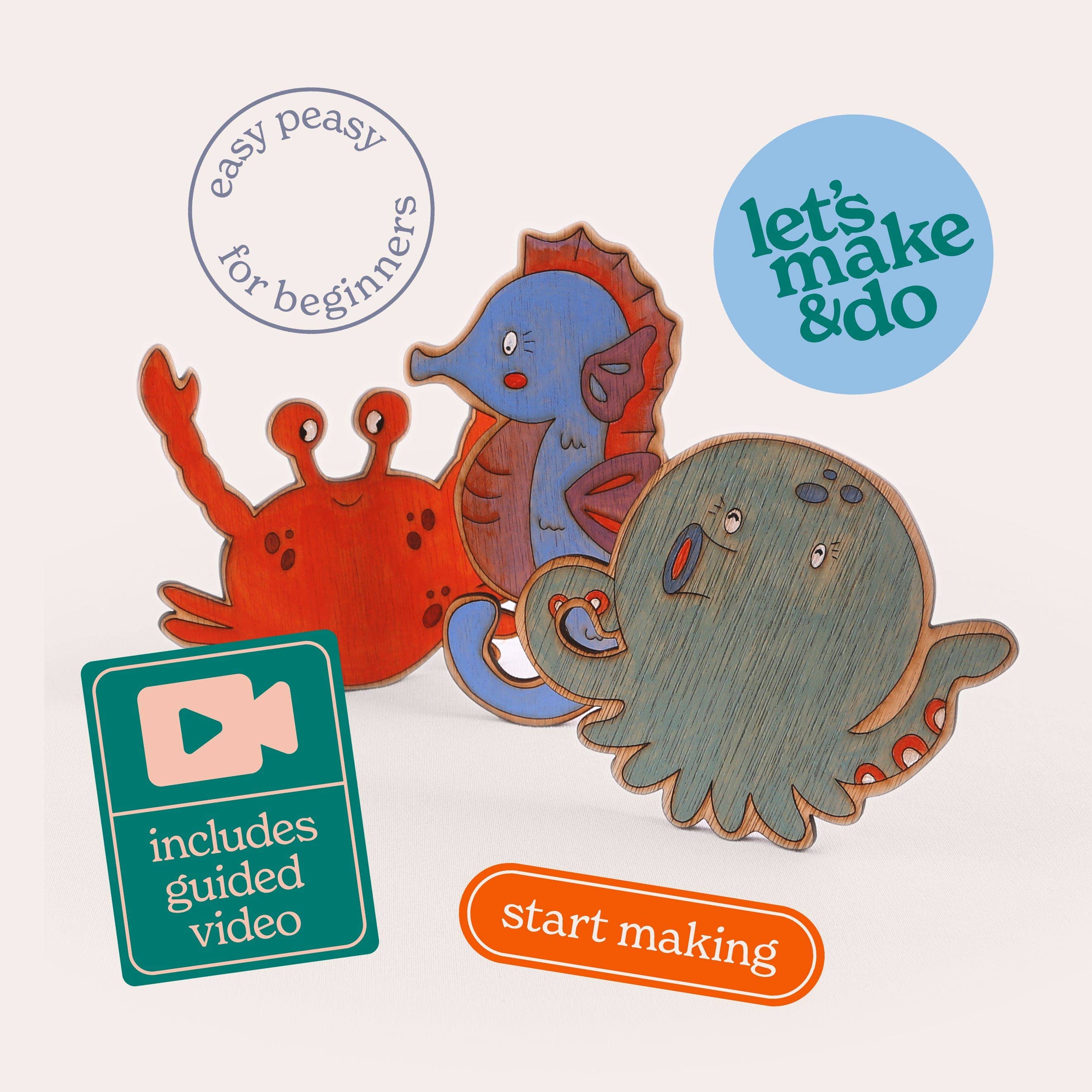 Let's Make & Do – wholesale DIY craft kit – Child – Paint Your Own Wooden Sea Creatures Kit1