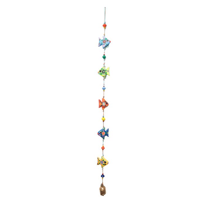 WY-542 - A String Of Colored Fish/Hand Painted Wood/beads & for wholesale by Moksha Imports