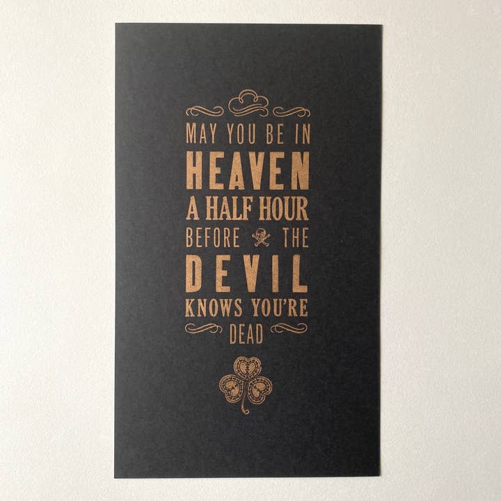 7x12 Letterpress Print - Irish Toast Cheers, Be In Heaven for wholesale by Runaway Press