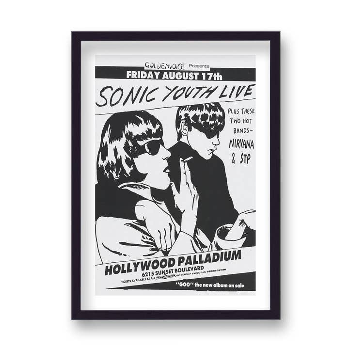 Affiche de concert vintage Sonic Youth Nirvana Hollywood Palladium Live pour la vente par Gallery Print and Art