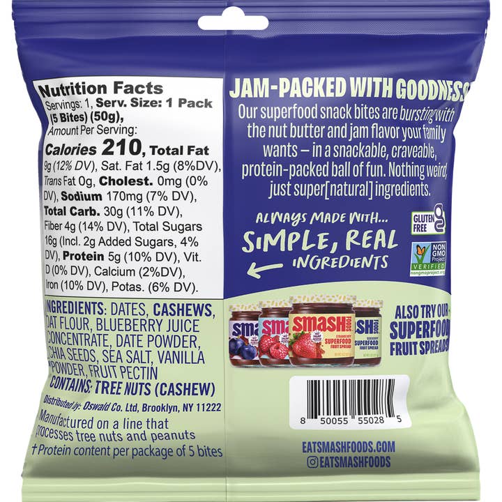 Smash Foods - Wholesale Snack Bar - Smash Snack Bites - Cashew Butter & Blueberry1