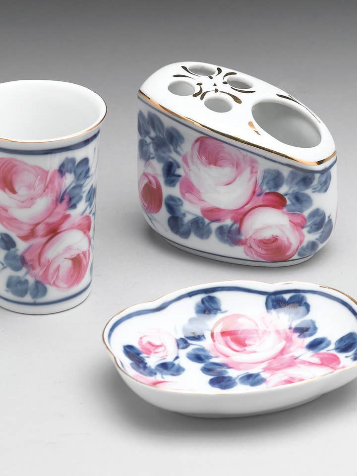 Porcelain Bath Set, 3-Piece Floral Design for wholesale by AA Importing