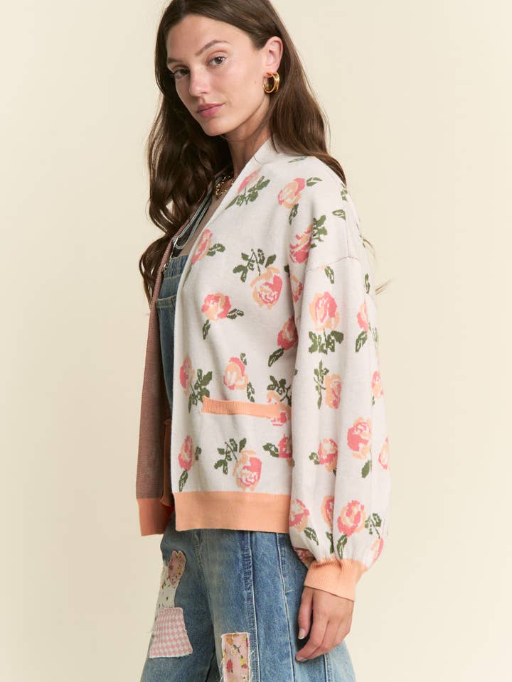 J.NNA – wholesale Cardigan – Women’s – ROSE FLOWER PATTERN OPEN CARDIGAN6