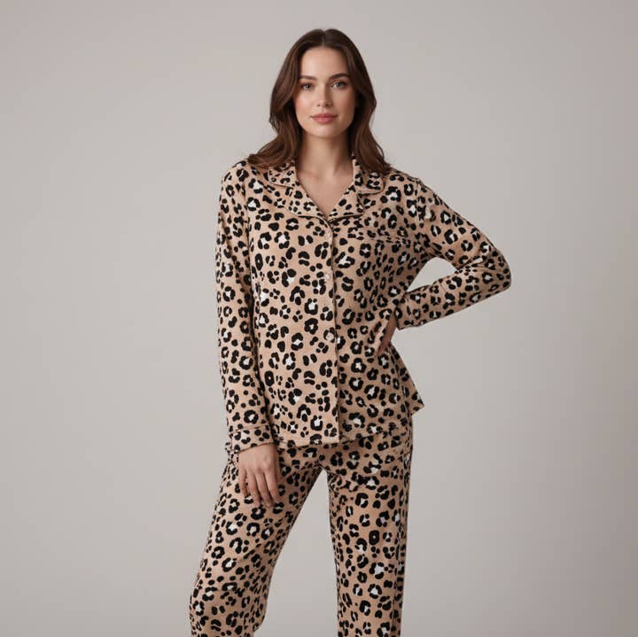 Brown leopard bamboo mom pajama set for wholesale by Aspen Rain Boutique
