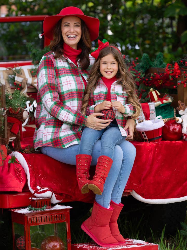 Ivoire Veste festive en flanelle à carreaux pour maman et moi en vente sur Faire2
