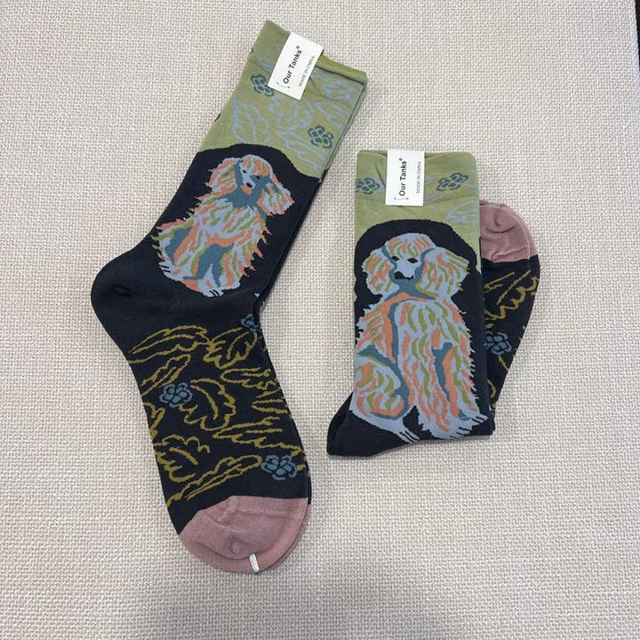 Tourtiwi - Wholesale Socks - Unisex - Oil painting style animal flower print socks11