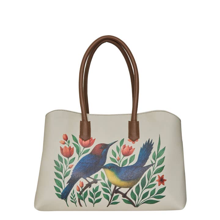 Birds Printed Genuine Leather Carryall Tote Bag for Women for wholesale by Sishka Ltd