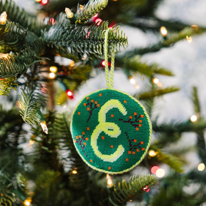 Needlepoint Monogram Ornament - E for wholesale by Furbish Studio