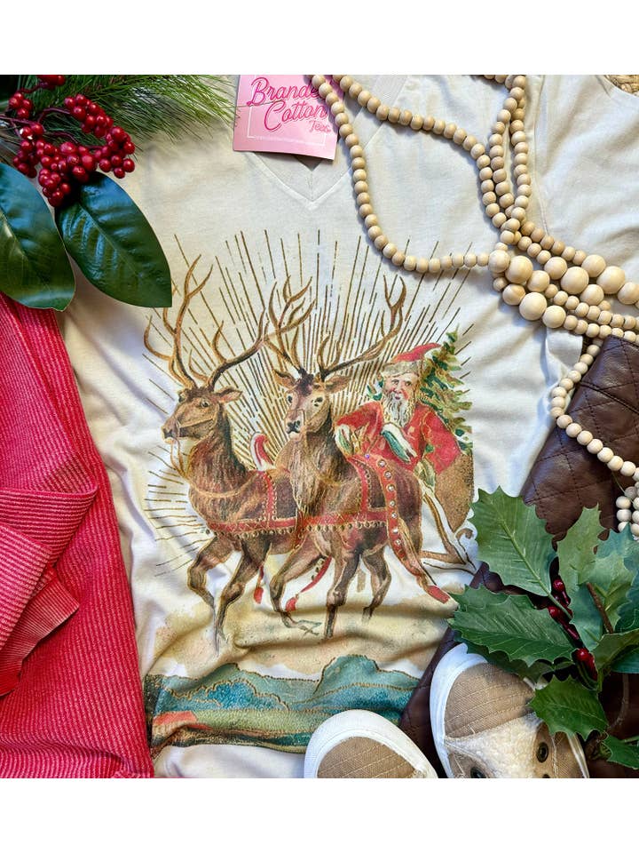 Branded Cotton - Wholesale Screen Printed T-Shirt - Women's - Vintage Sleigh Tee