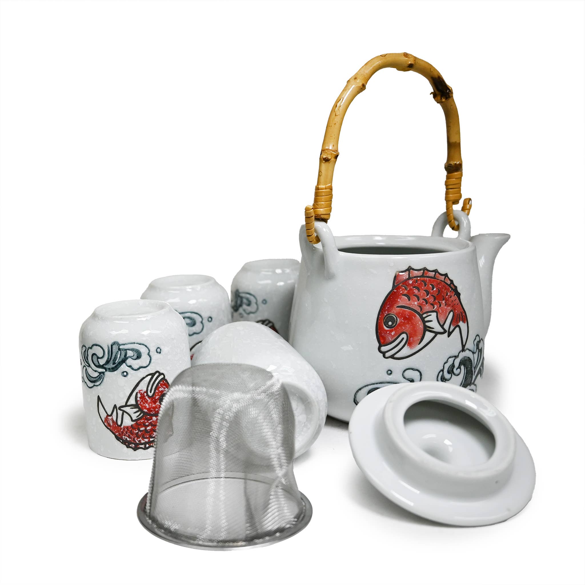 Fuji Merchandise Corporation - Wholesale Tea Set - TEA SET – RED KOI FISH WITH WAVES2