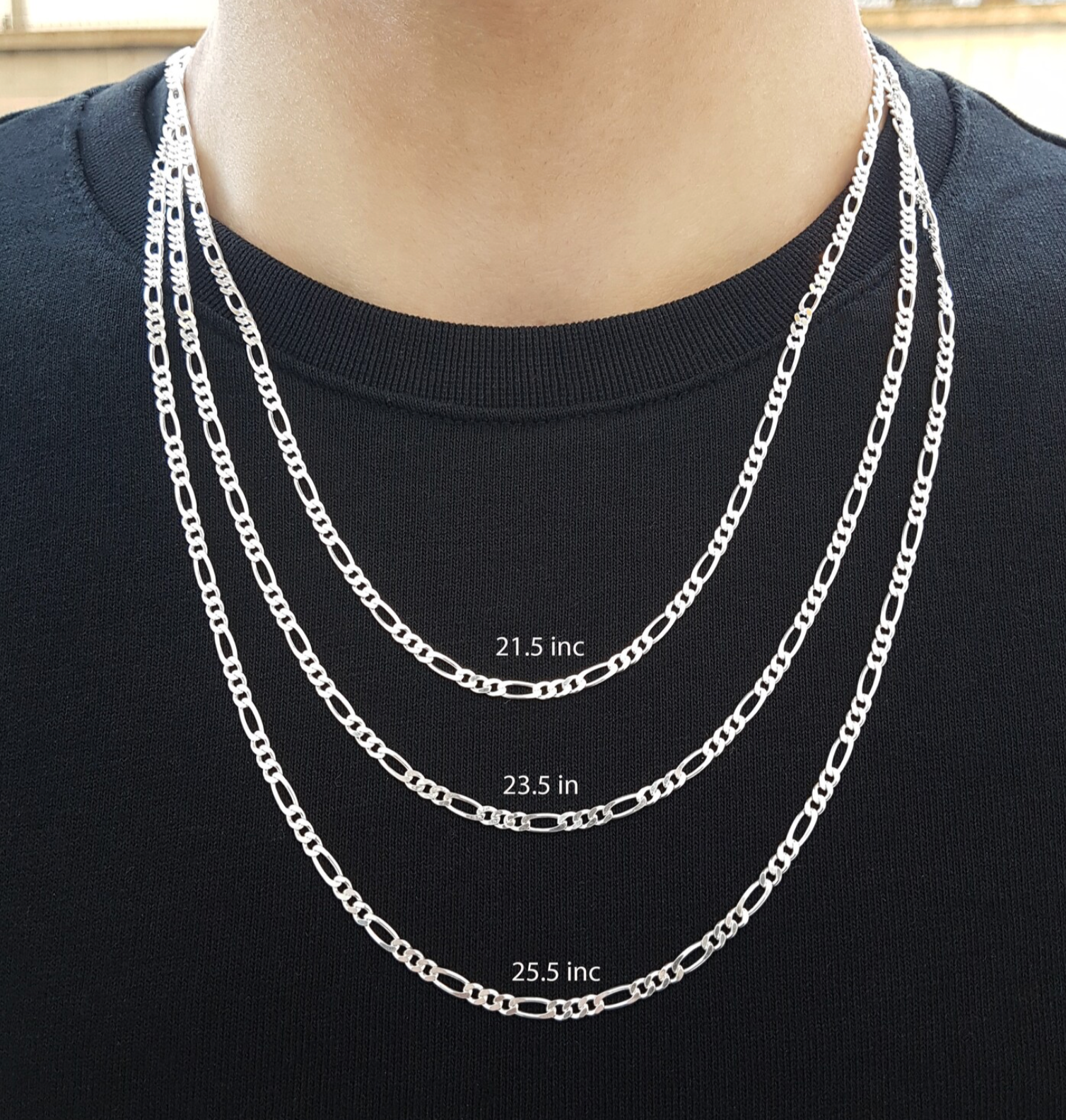 SilverLiza - Wholesale Link & Chain Necklace - Silver 925 Figaro 7mm Chain Necklace4