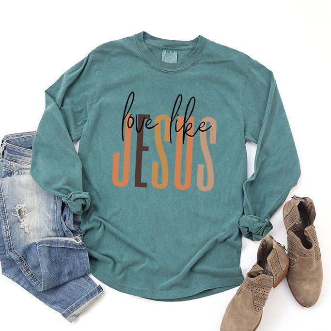 Love Like Jesus Neutrals | Garment Dyed Long Sleeve for wholesale by Uplifting Threads Co Wholesale