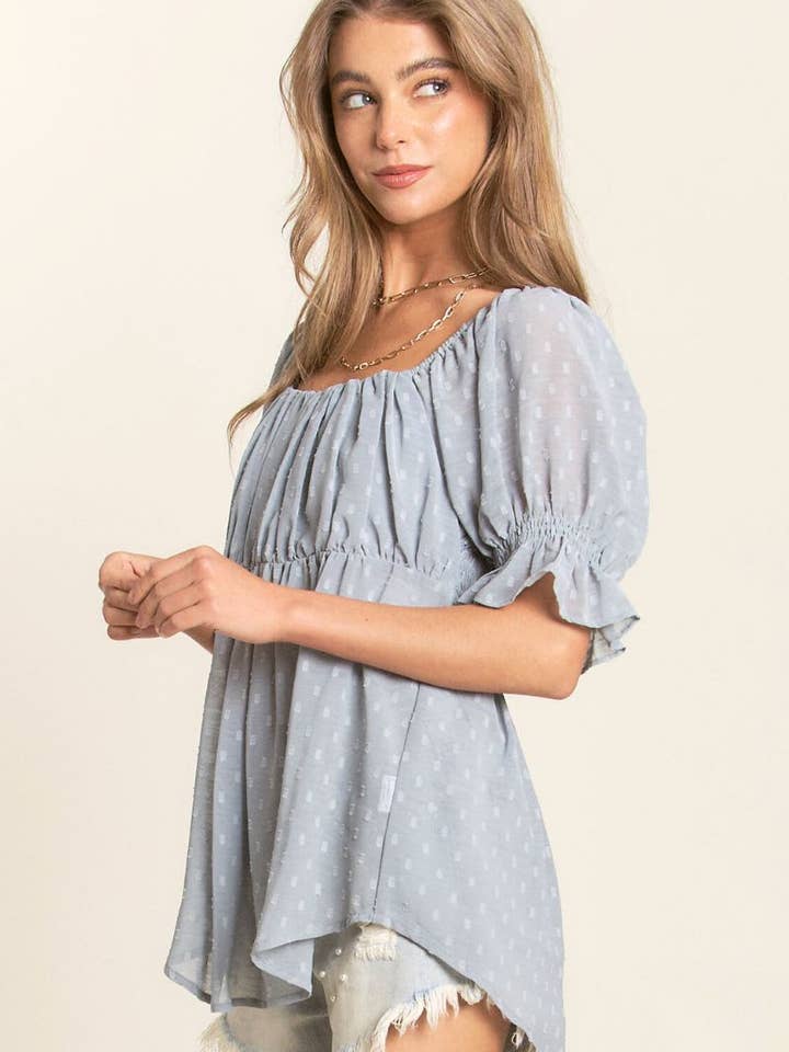 J.NNA - Wholesale Blouse - Women's - Swiss Dot Sinched Baby Doll Top