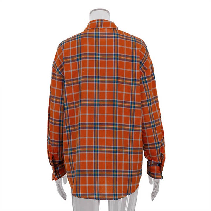 Orange plaid boyfriend Shirt Jacket overfit Shacket for wholesale on Faire15