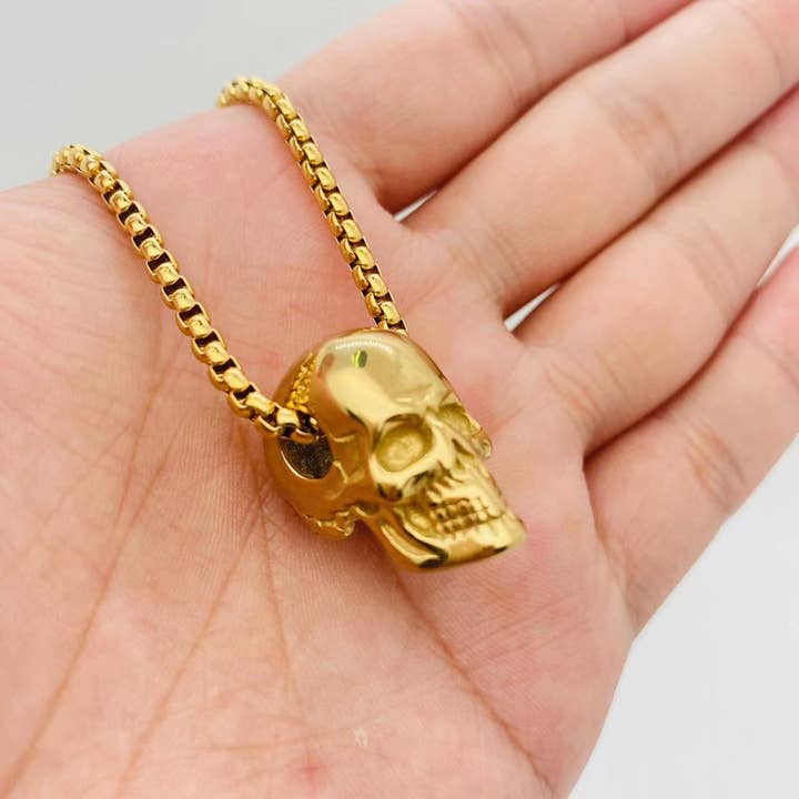 Mio Queena - Wholesale Pendant/Charm Necklace - Skull Charm Stainless Steel Men's Necklace - MJ/MNP
