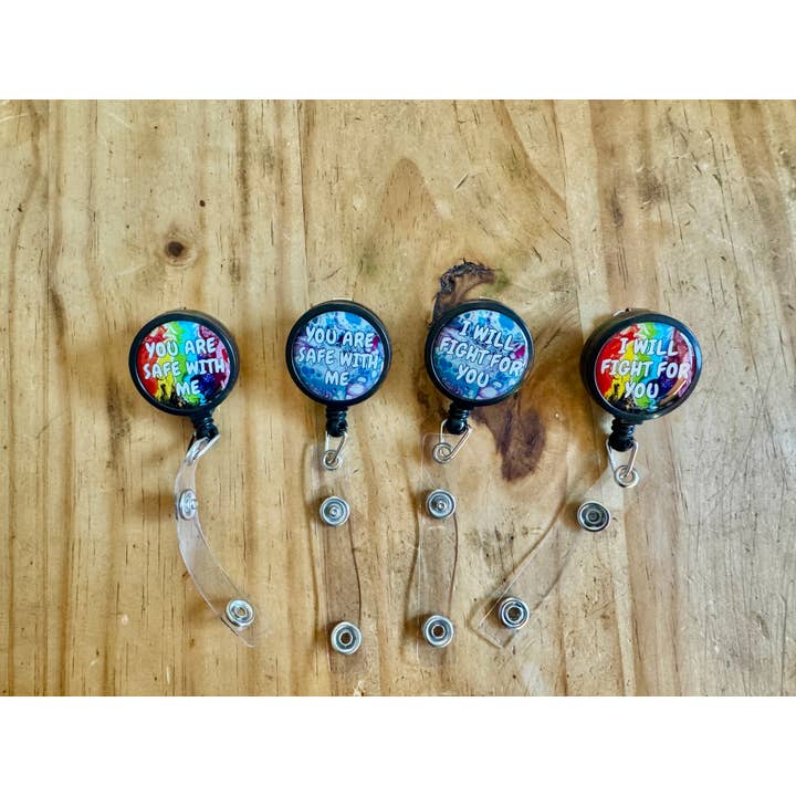 AbstractbyRabrams - Wholesale Badge Accessory - Unisex - I Will Fight For You Badge Reel - Trans Pride Badge Reel5