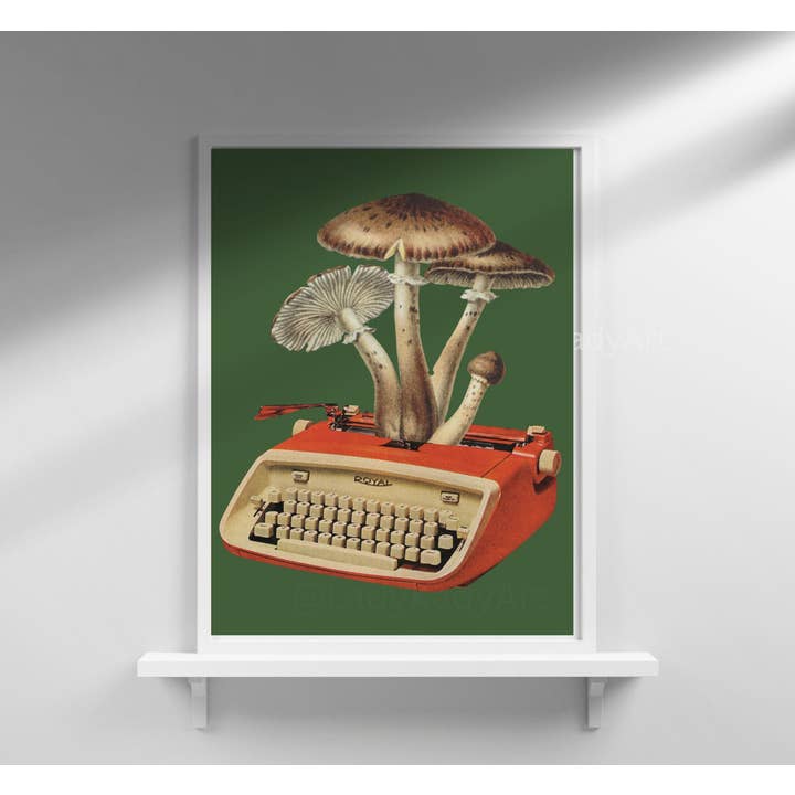 Lady Kady Art - Wholesale Art Print - Mushroom Typewriter Vintage Collage, Cottagecore Print, Mush