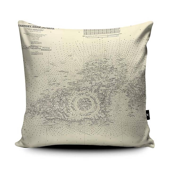 Guernsey vintage sea chart map Cushion for wholesale by Hannah Wisdom Textiles