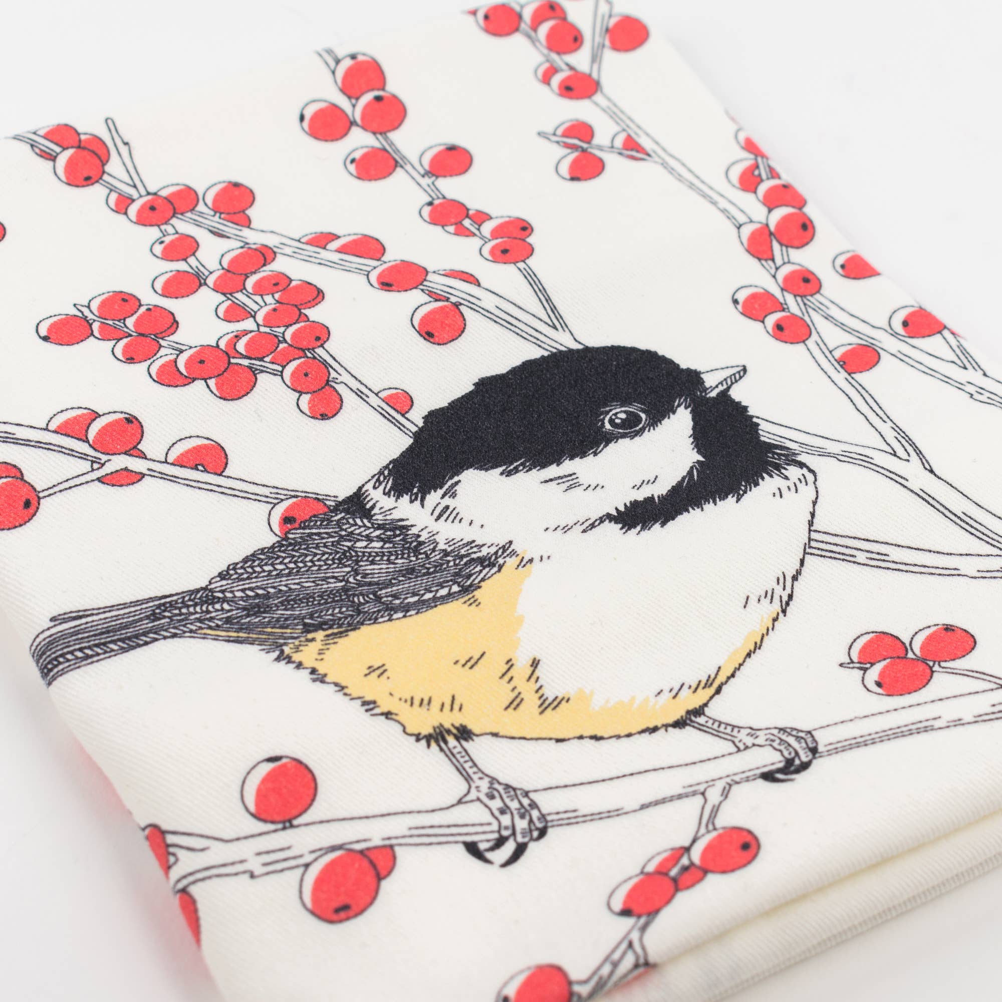 Porchlight Press Letterpress - Wholesale Tea Towel - Black-capped Chickadee Tea Towel - West Coast Birds2