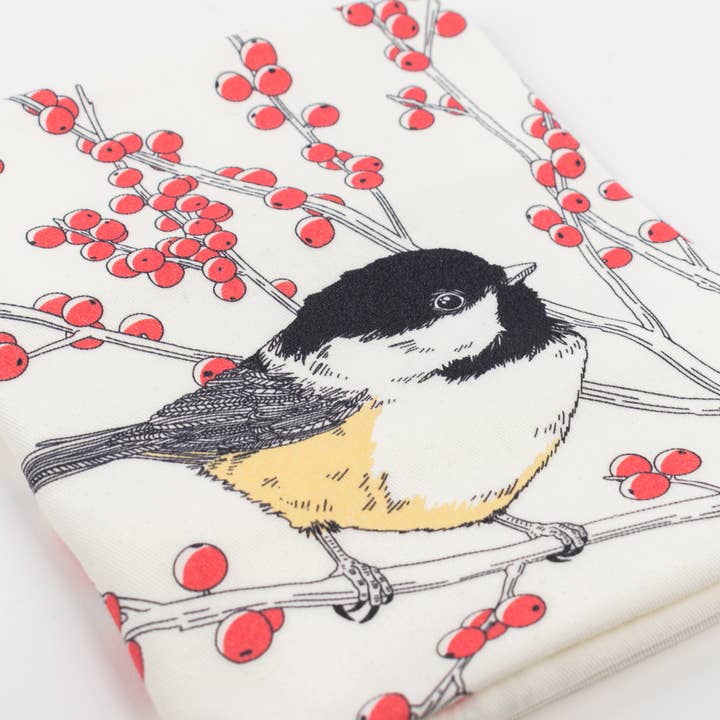 Porchlight Press Letterpress - Wholesale Tea Towel - Black-capped Chickadee Tea Towel - West Coast Birds2