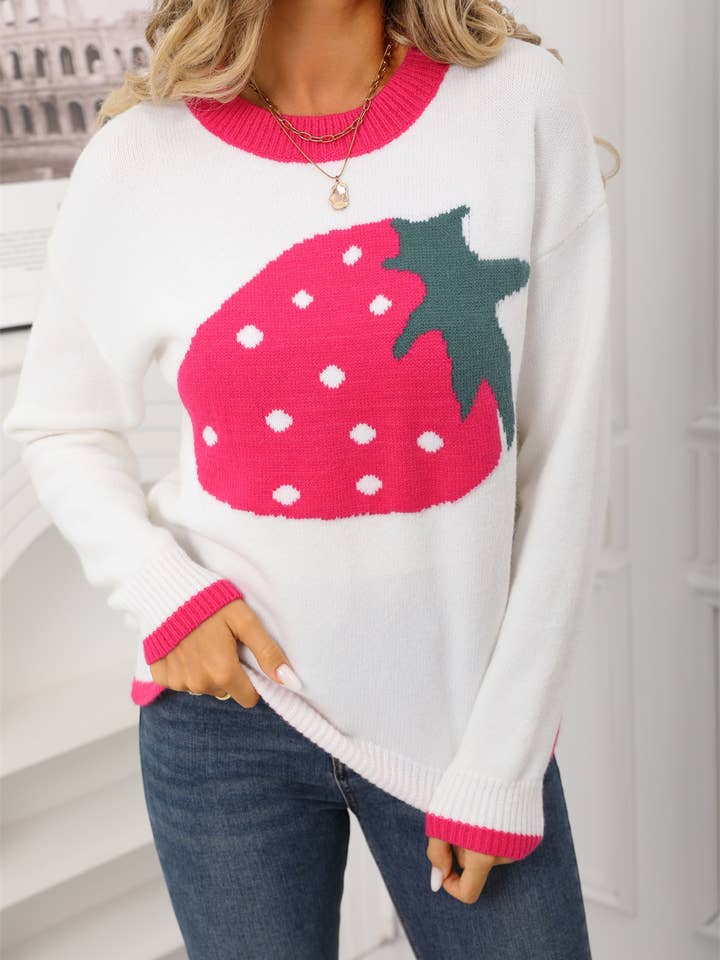 Hope & Sunshine - Wholesale Knit Sweater - Women's - Strawberry Graphic Pullover Sweater35