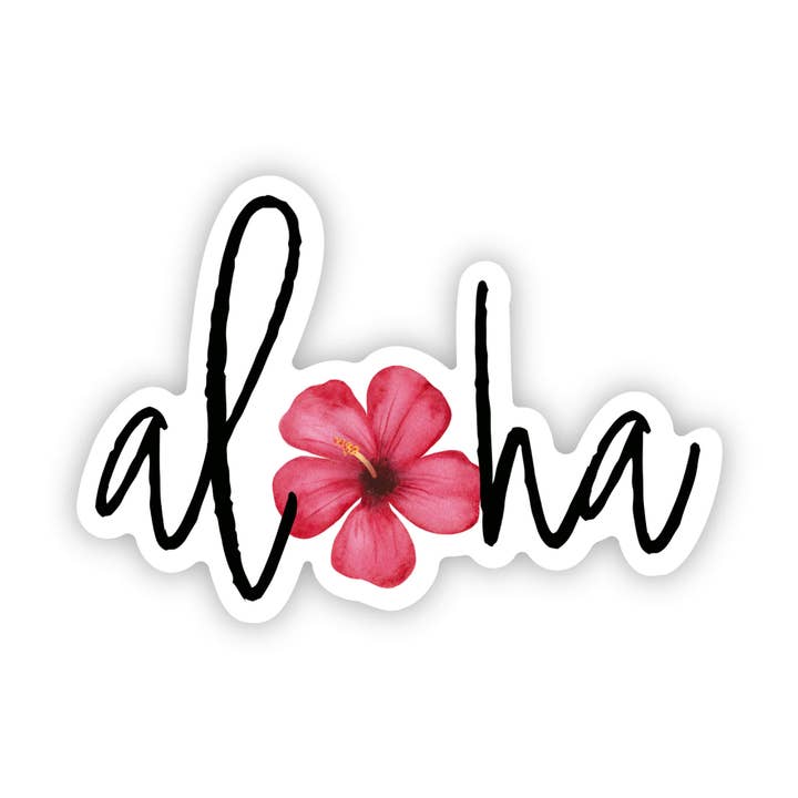 „Aloha“ Hibiskus-Aquarell-Vinyl-Aufkleber - 3 „x 2,1" für den Großhandel von Petals by Priya Watercolor Designs