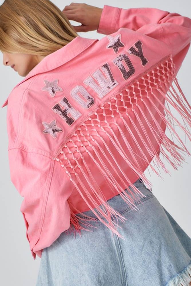 UNISHE - Wholesale Denim Jacket - Women's - Sequin Letter Tassle Denim Short Jacket OZX0821