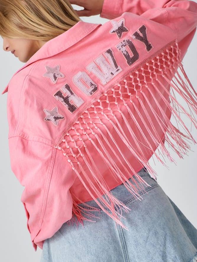 UNISHE - Wholesale Denim Jacket - Women's - Sequin Letter Tassle Denim Short Jacket OZX0821