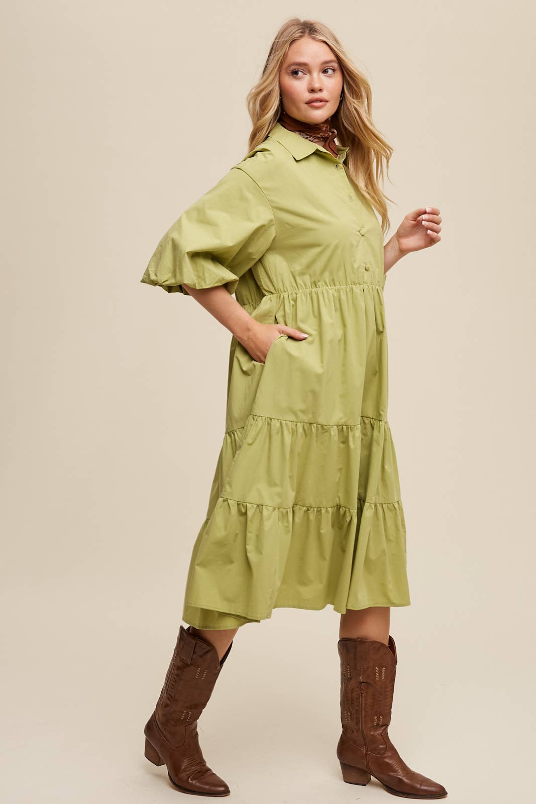 Listicle - Wholesale Dress - Women's - Tiered Poplin Shirt Dress18
