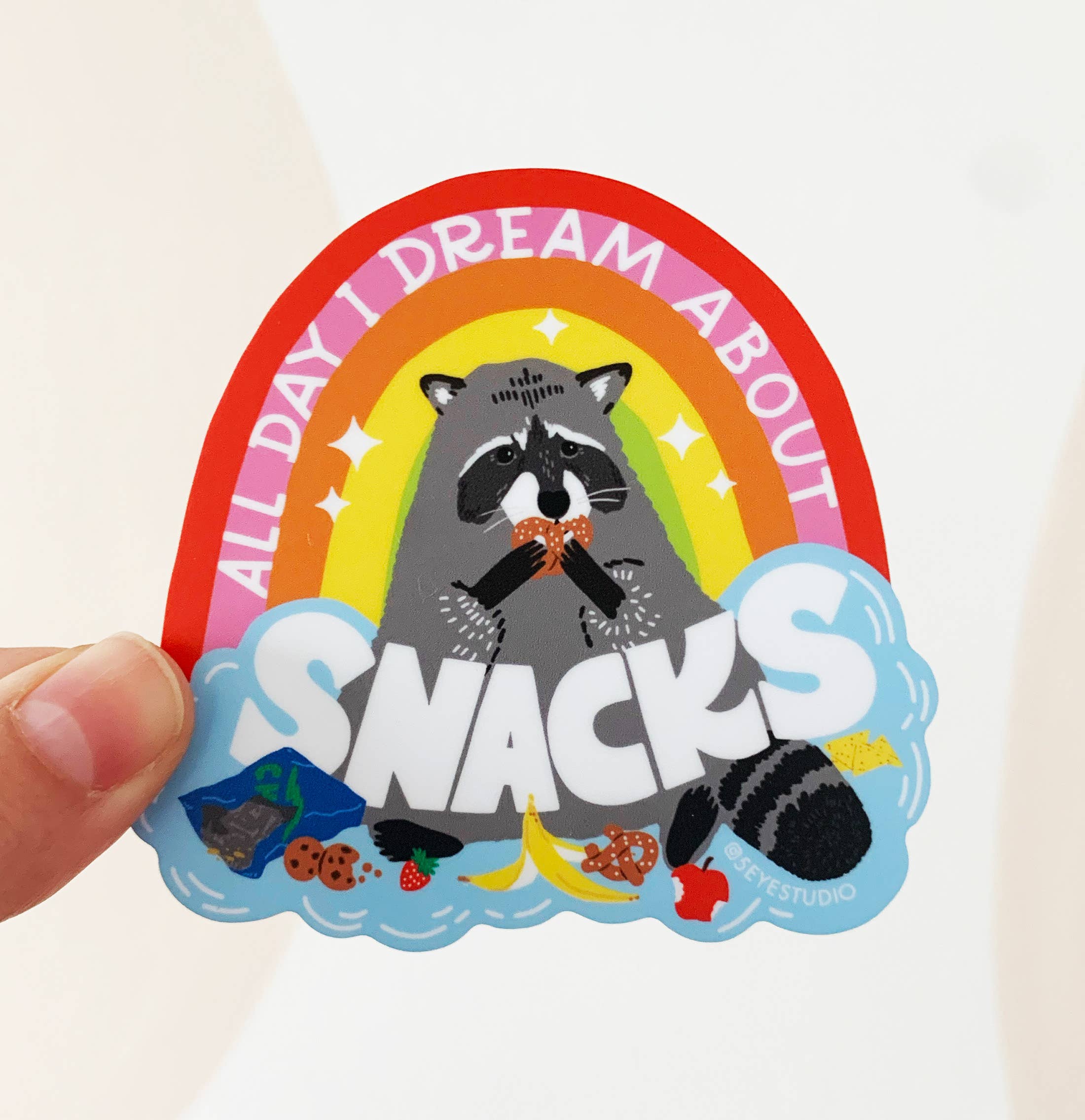 5 Eye Studio - Wholesale Sticker - All Day I Dream About Snacks Raccoon Vinyl Diecut Sticker1
