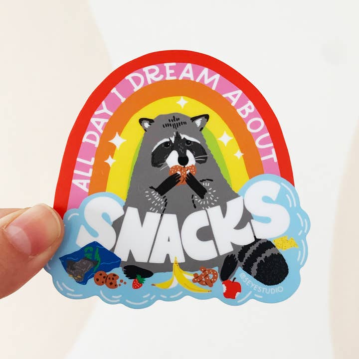 5 Eye Studio - Wholesale Sticker - All Day I Dream About Snacks Raccoon Vinyl Diecut Sticker1