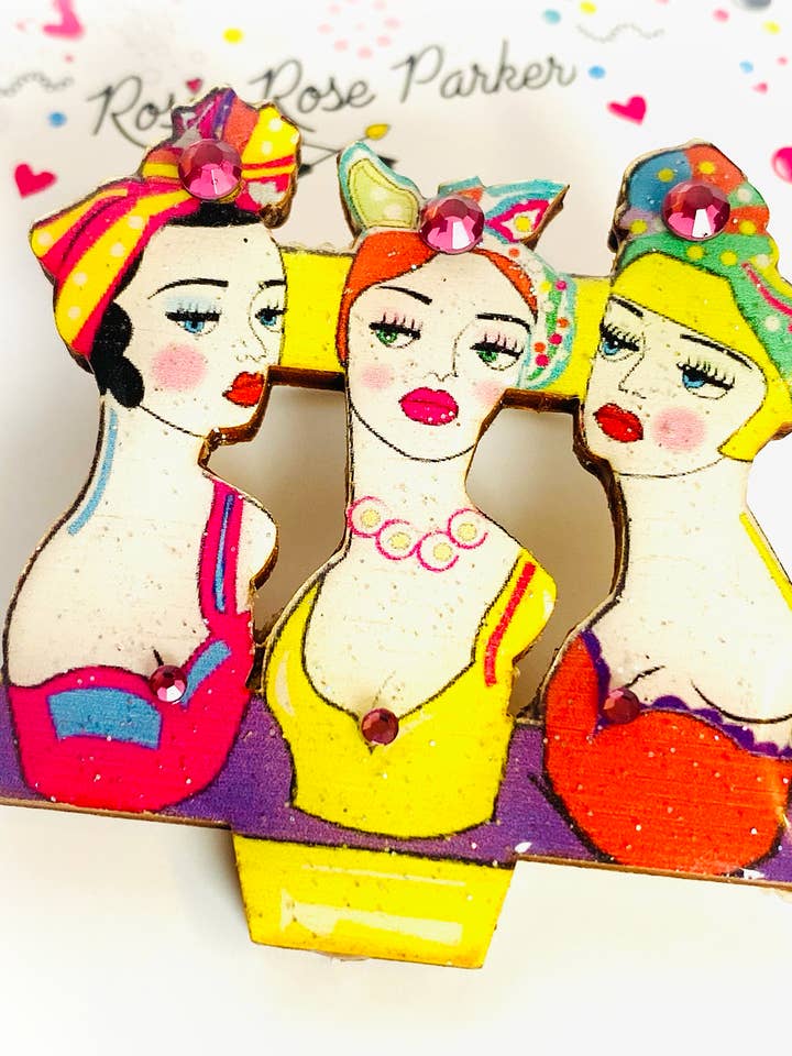 Retro lady handmade brooch,colourful brooch,funky brooch for wholesale by Rosie Rose Parker
