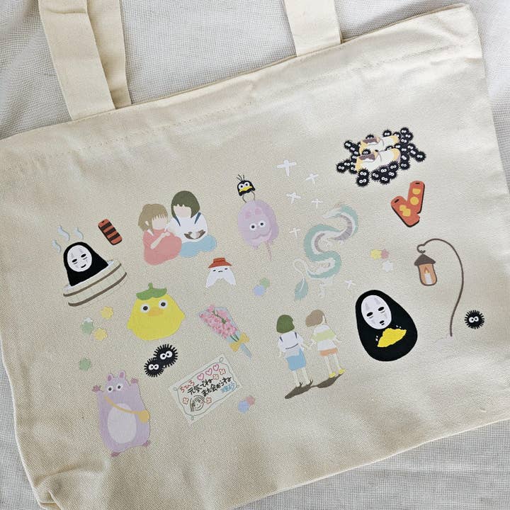 Kawaii Cute Zipper Tote Bag Spirited Away Canvas Tote for wholesale by To The Ends