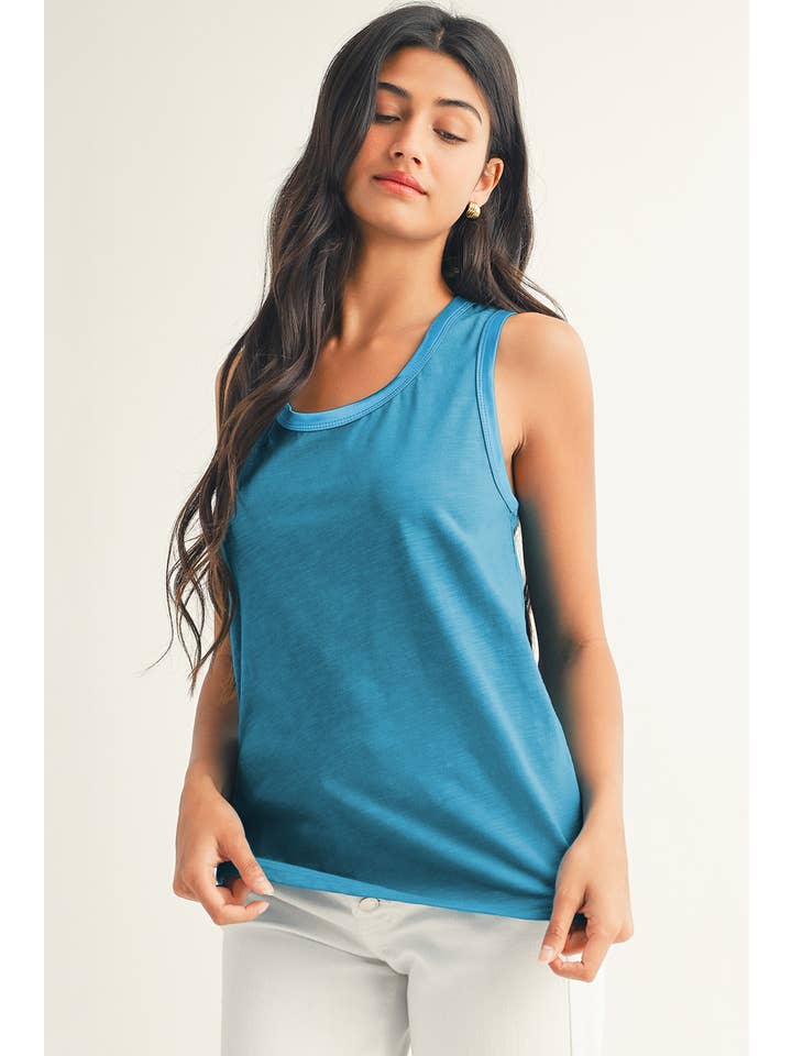 Little Daisy Closet - Wholesale Tank Top - Women's - LDC Tan Contrast Trim Round Neck Tank Top