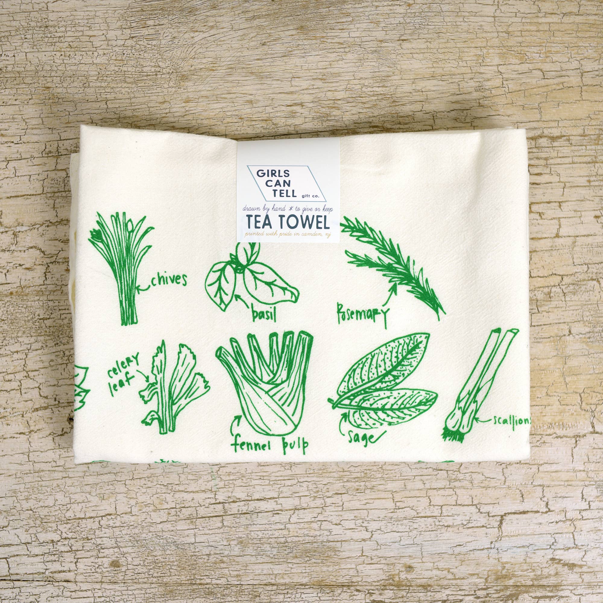 Girls Can Tell - Wholesale Tea Towel - Green Herbs Tea Towel | kitchen | flour sack | dish towels