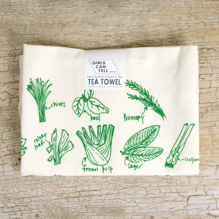 Green Herbs Tea Towel | kitchen | flour sack | dish towels for wholesale by Girls Can Tell