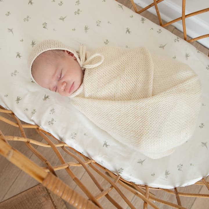 Petite Belle Summer Skies Bassinet Sheet Set - French Grey Bird Petite Belle Summer Skies Bassinet Sheet Set - French Grey Bird