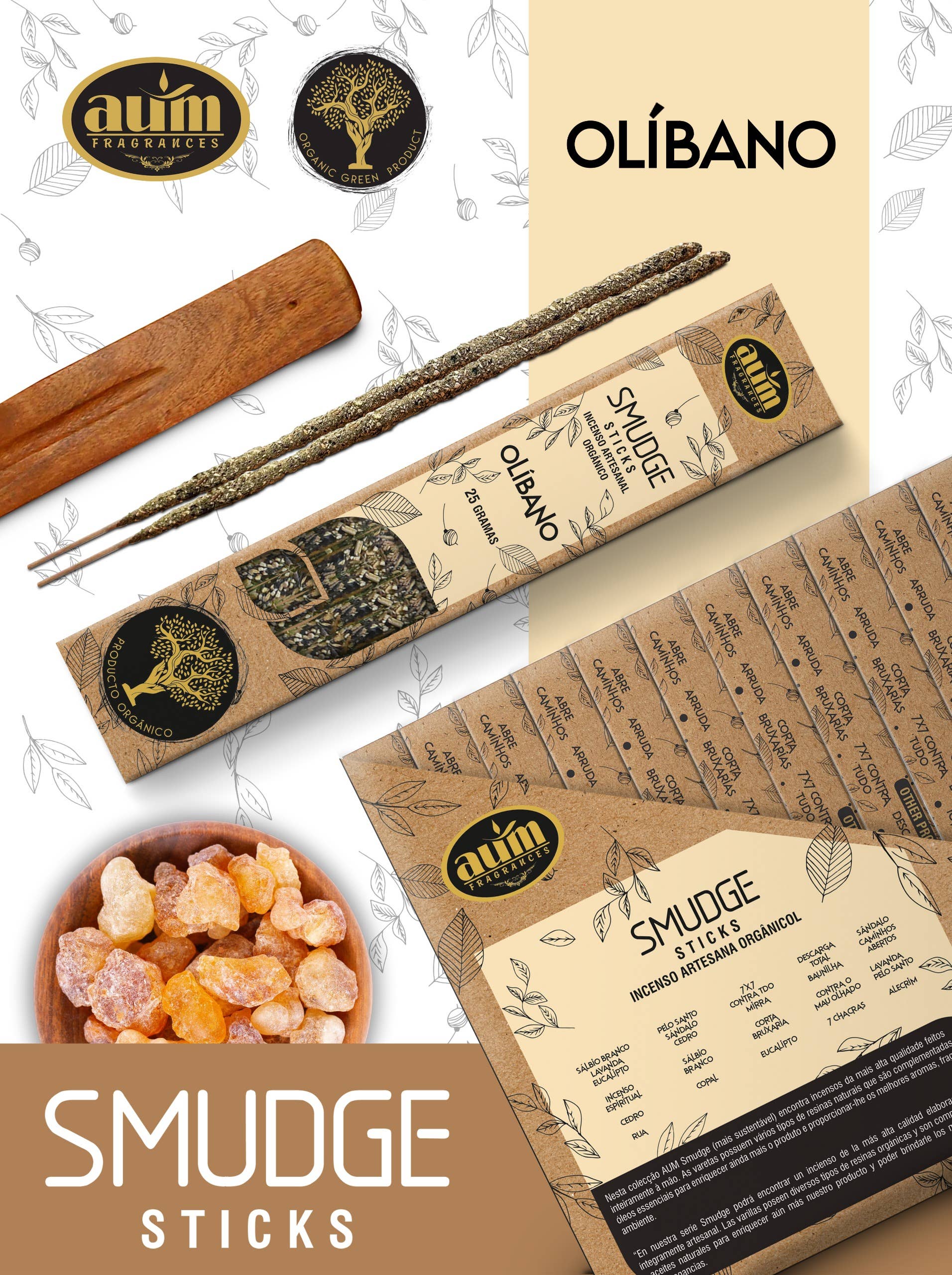 AUM Fragrances – pauzinho de incenso e pacotes florais por atacado – Aum Orgânico 25g Olibano0