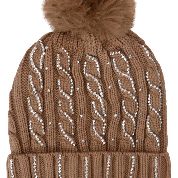 ASSORTED Cable Bling Chunky Knitted Fleece Lined Beanie for wholesale on Faire12