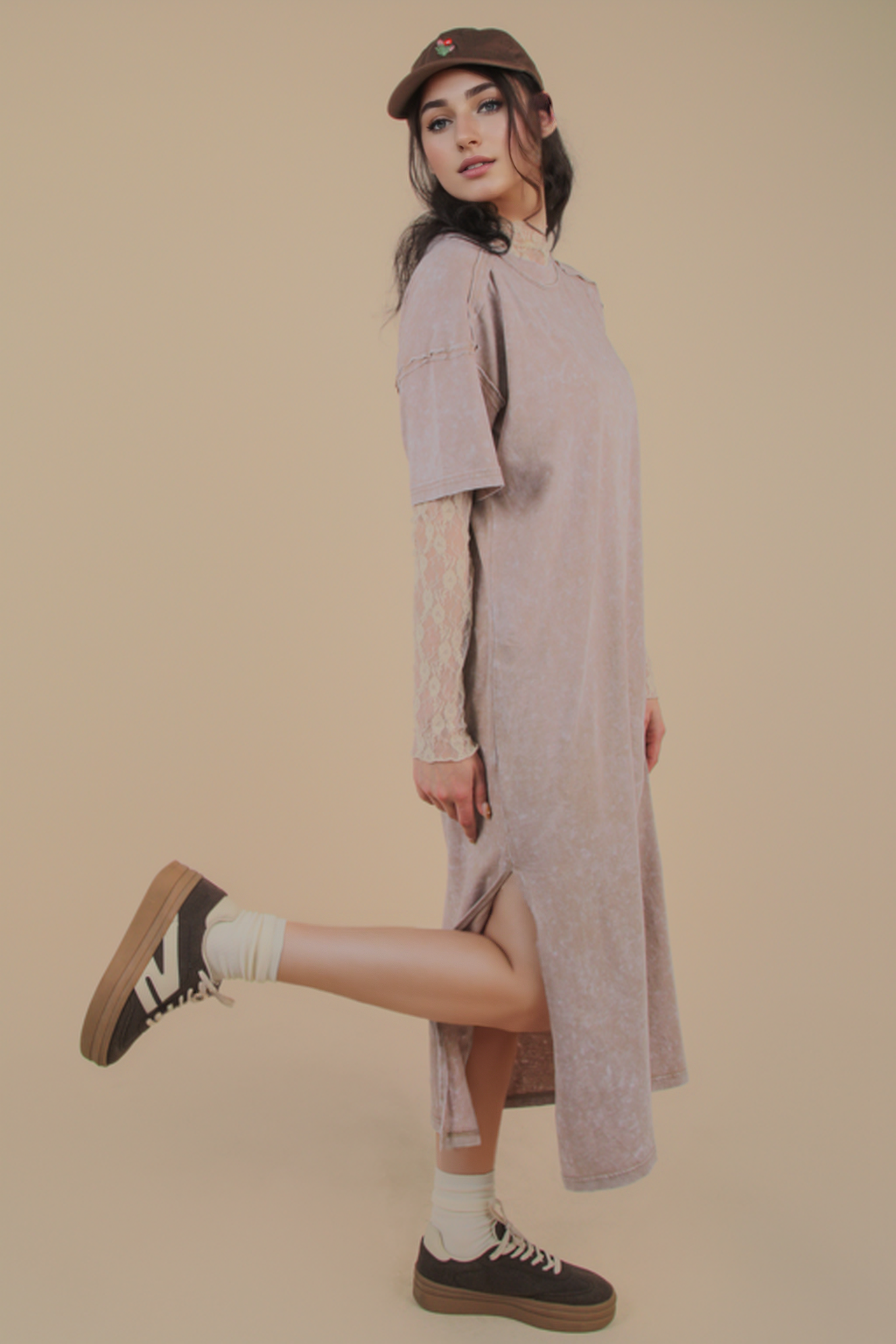 VERY J - Vente Robe – femme - Robe midi décontractée confortable lavée minérale38